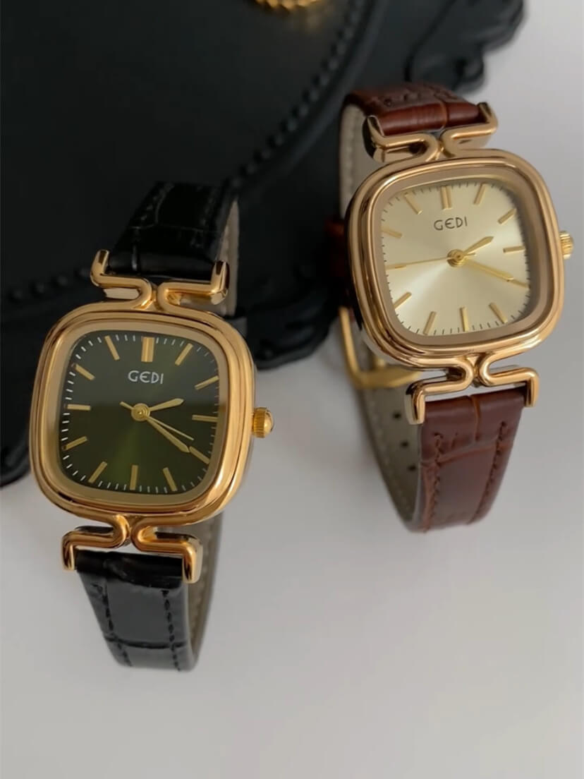 Chic Style Black/Brown Square Leather Watch for Women