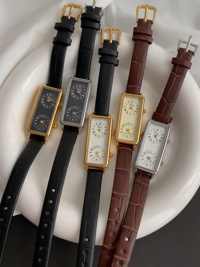 Minimalist Black/Brown Rectangle Face Leather Watch