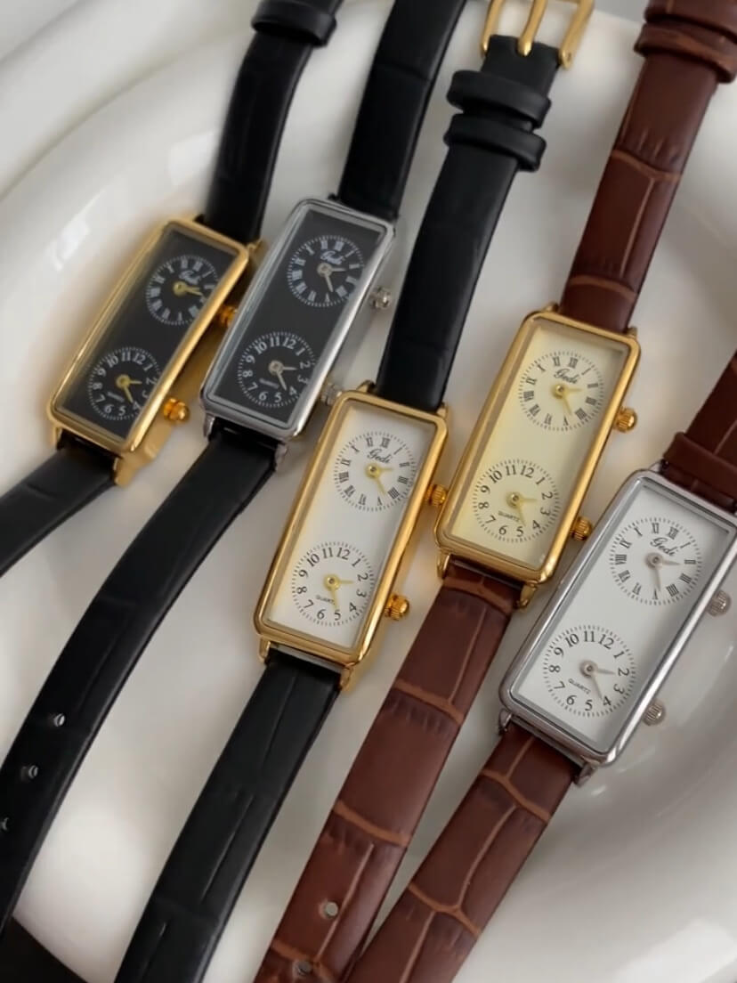 Minimalist Black/Brown Rectangle Face Leather Watch