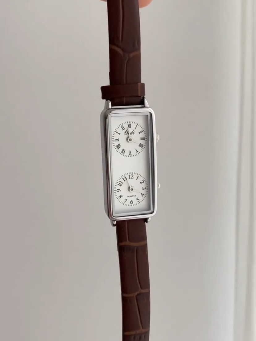 Minimalist Black/Brown Rectangle Face Leather Watch