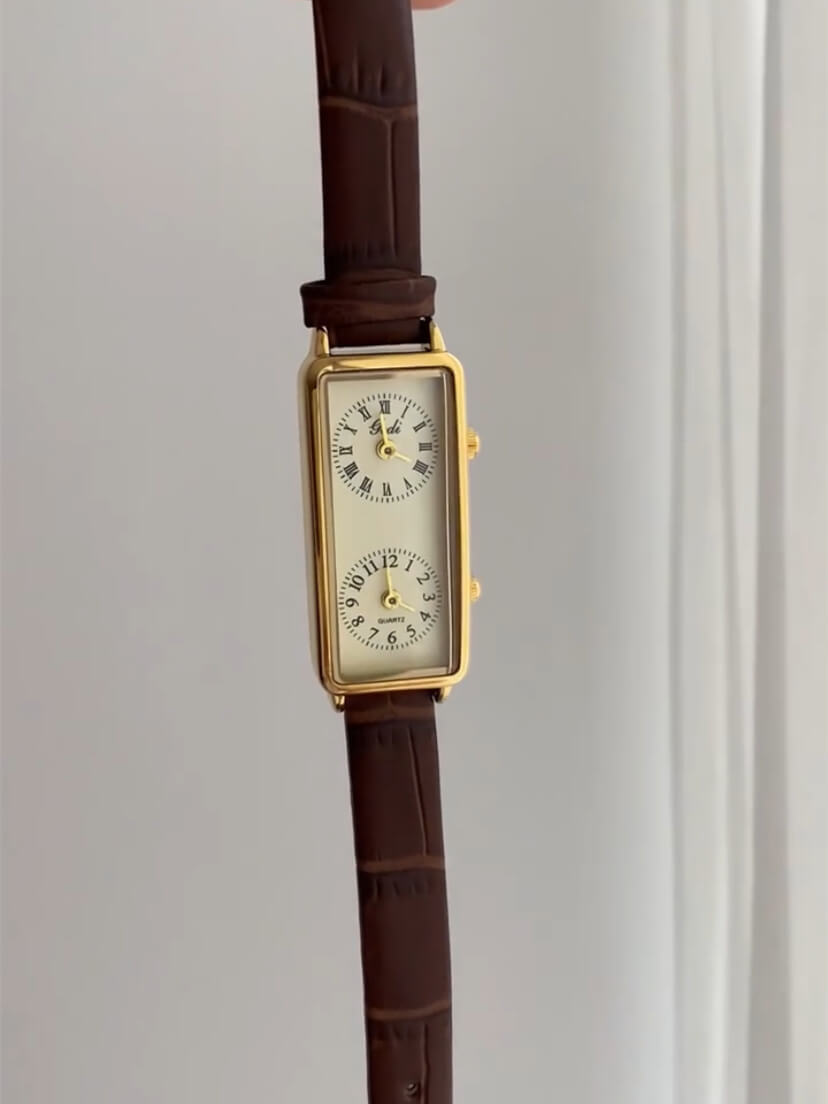 Minimalist Black/Brown Rectangle Face Leather Watch