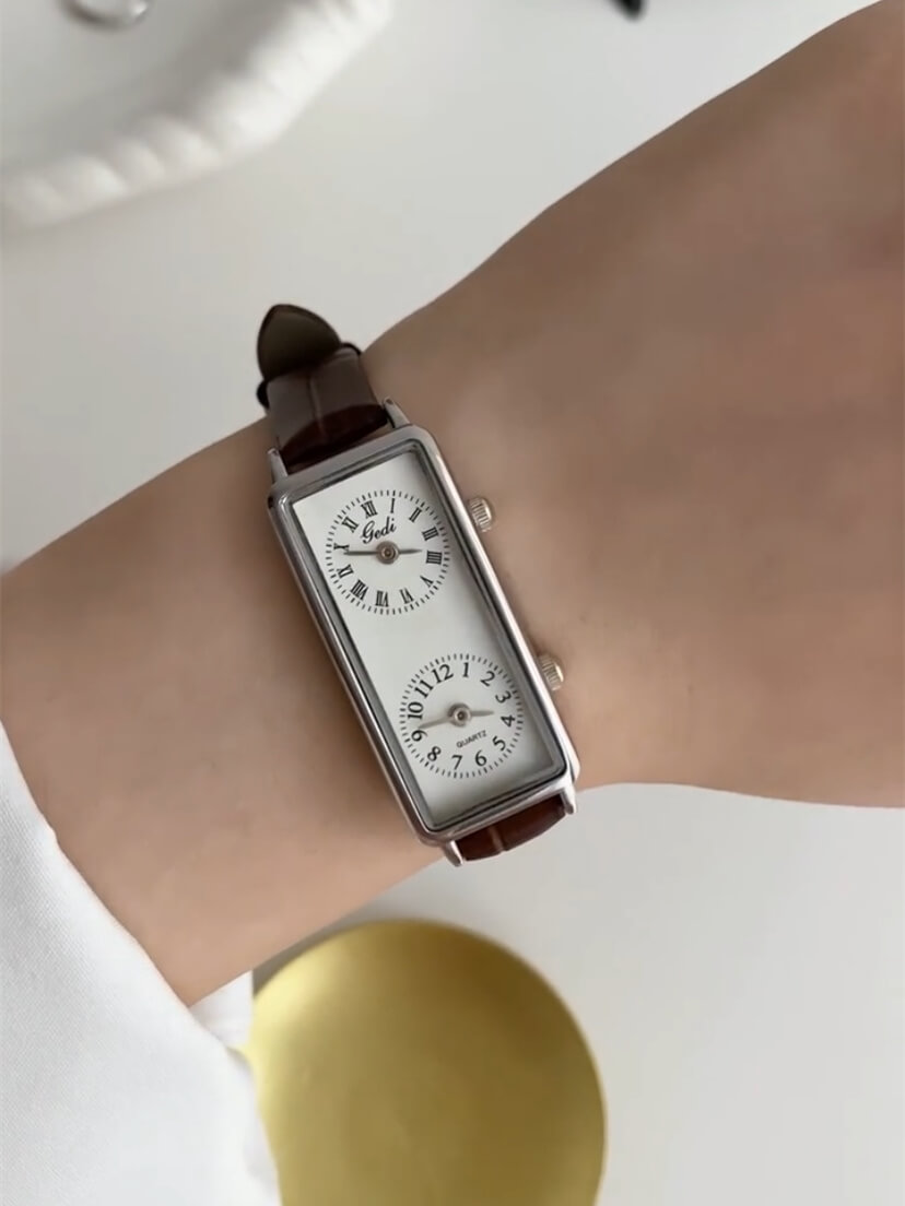 Minimalist Black/Brown Rectangle Face Leather Watch