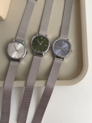 Chic Silver/Green/Blue Square Face Women's Watch