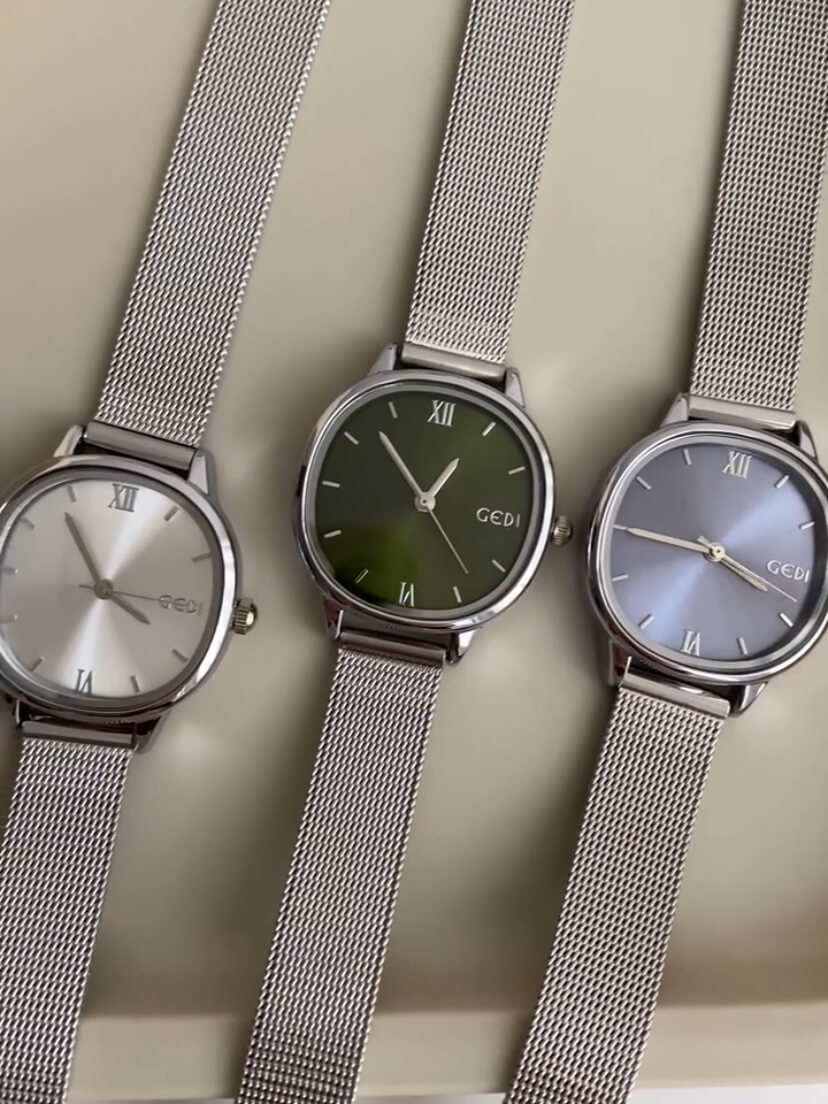 Chic Silver/Green/Blue Square Face Women's Watch