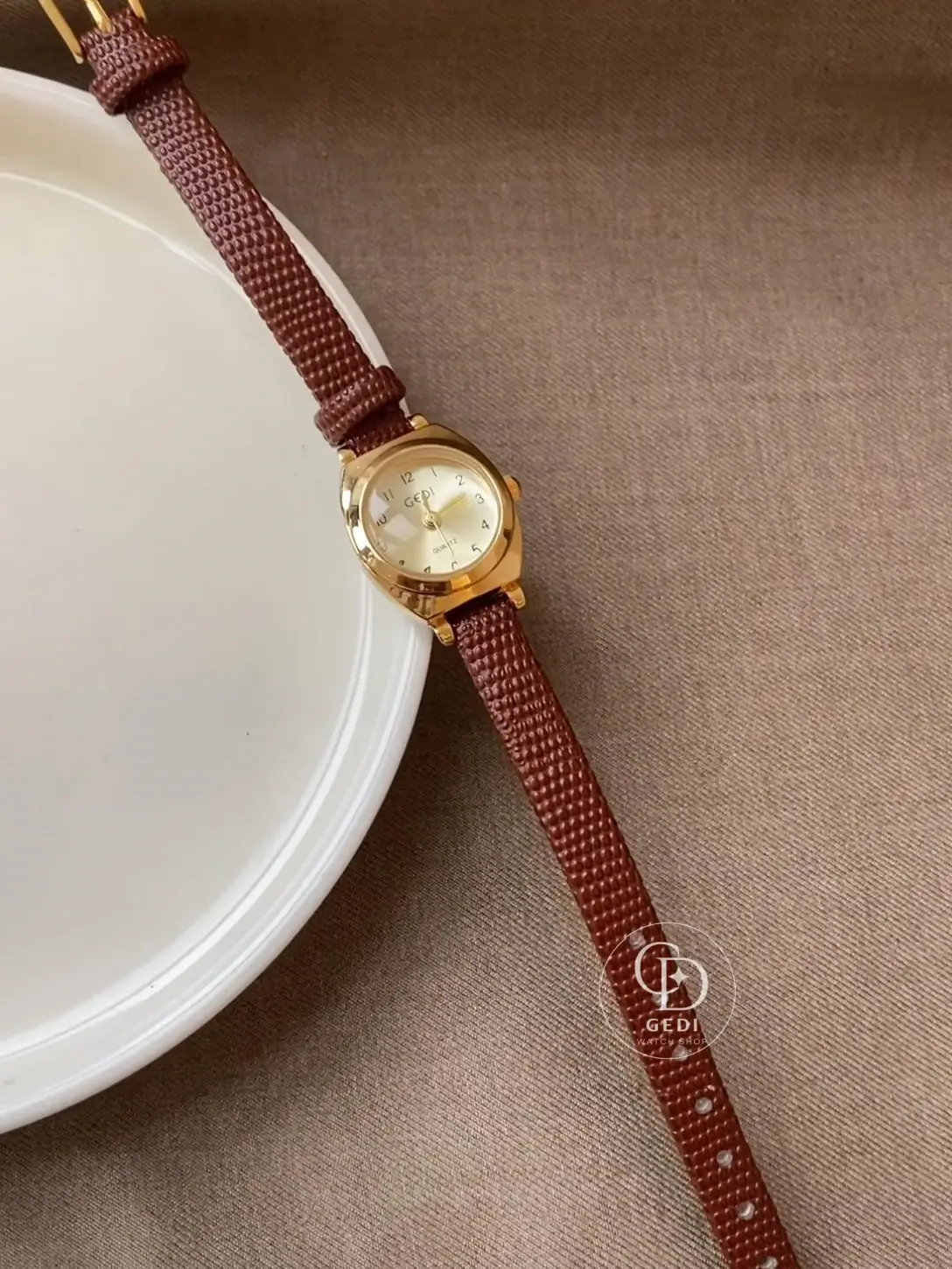 Ladies Brown Leather Watch Gold Watches for Women