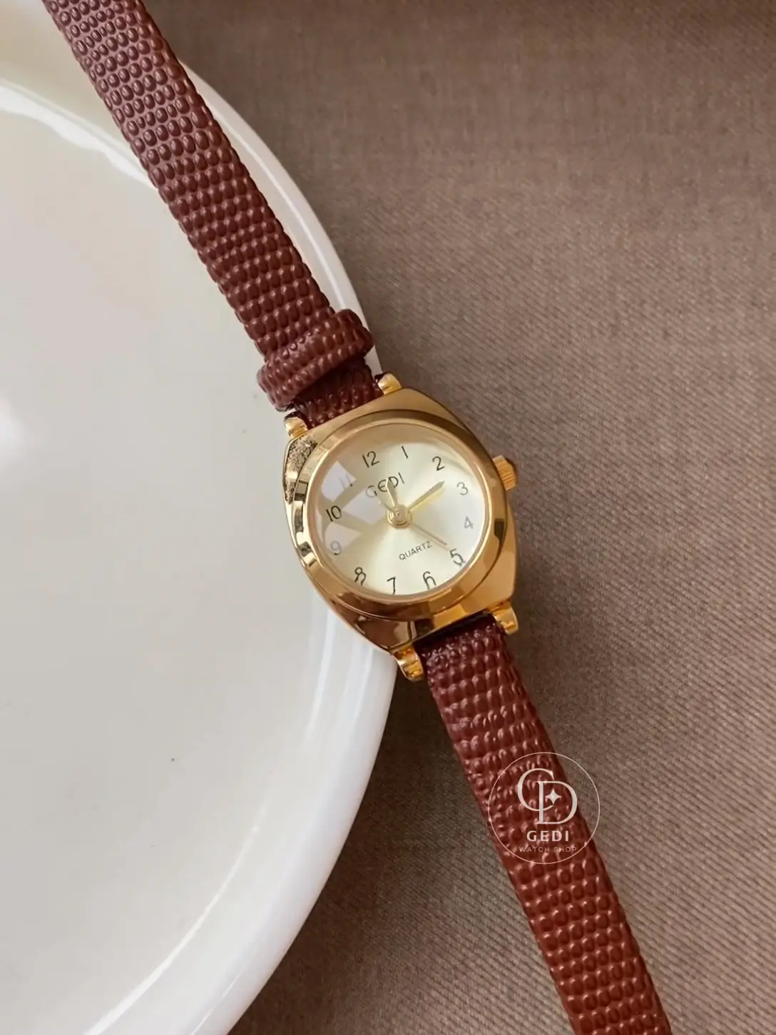 Ladies Brown Leather Watch Gold Watches for Women