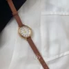 Classic Womens Watches Golden Watch with Brown Strap