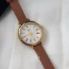 Classic Womens Watches Golden Watch with Brown Strap