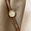 Classic Womens Watches Golden Watch with Brown Strap