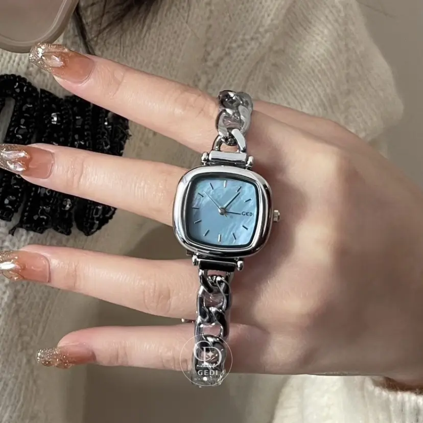 Chic Style Silver Square Mother of Pearl Bracelet Watch