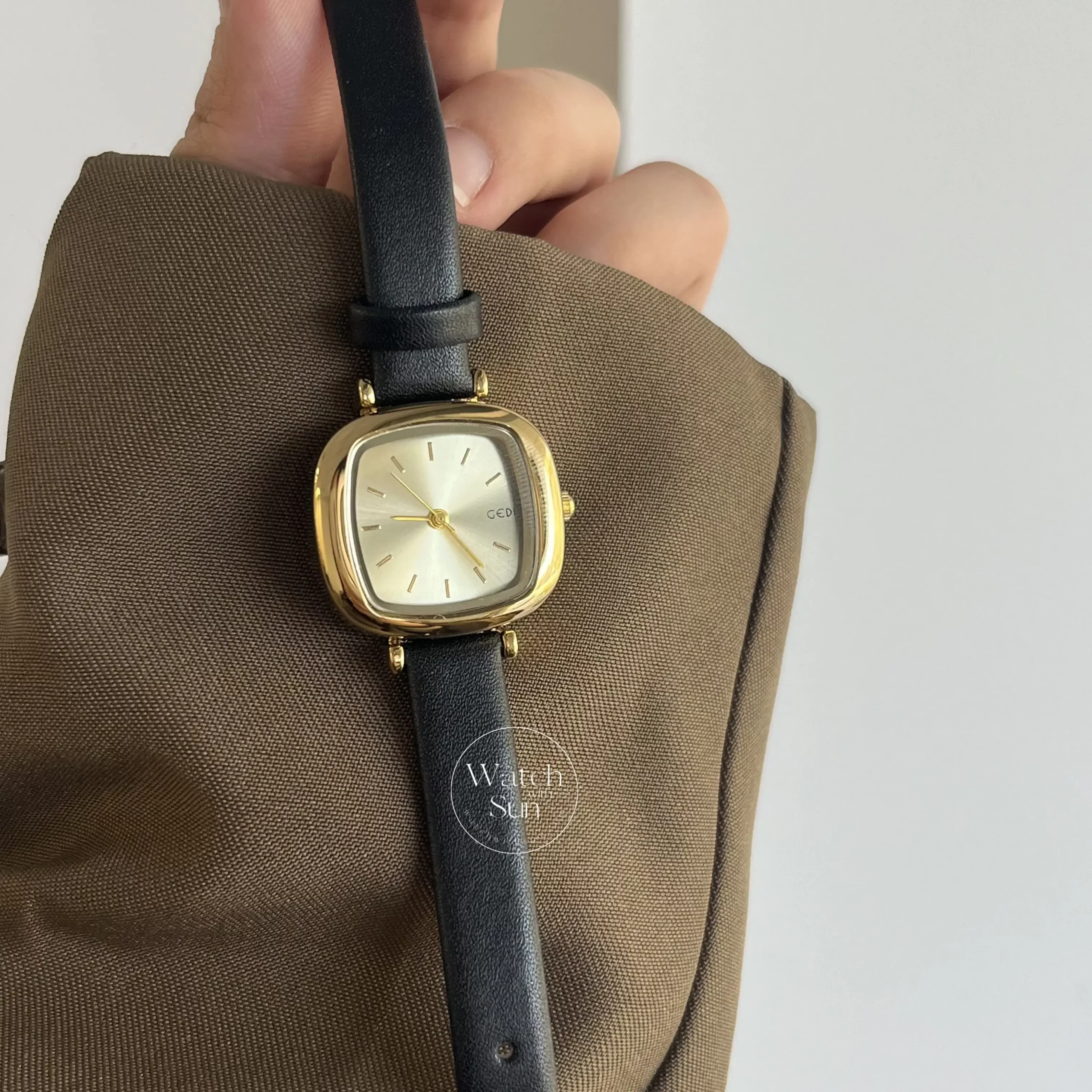 Black Leather Square Face Watch