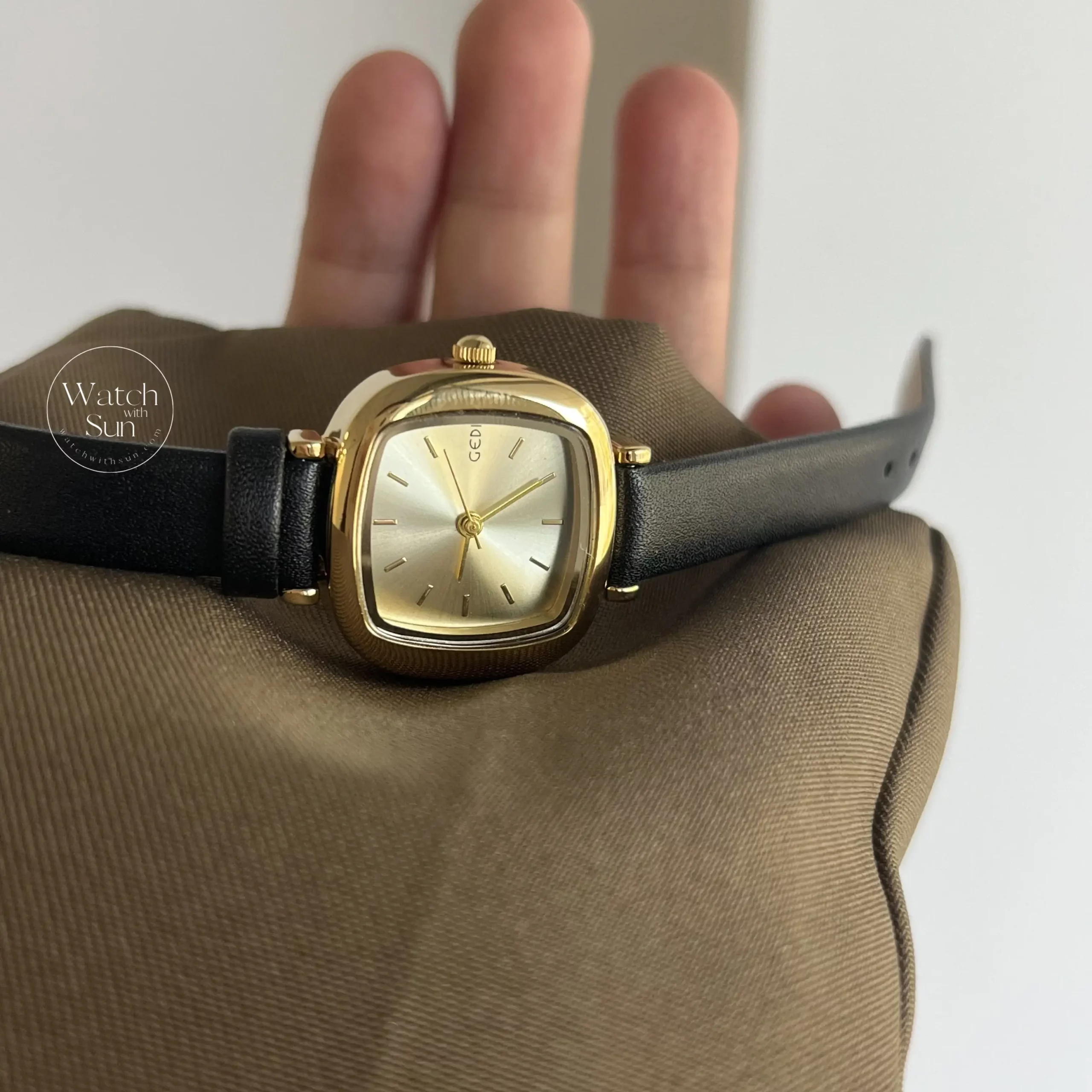 Black Leather Square Face Watch