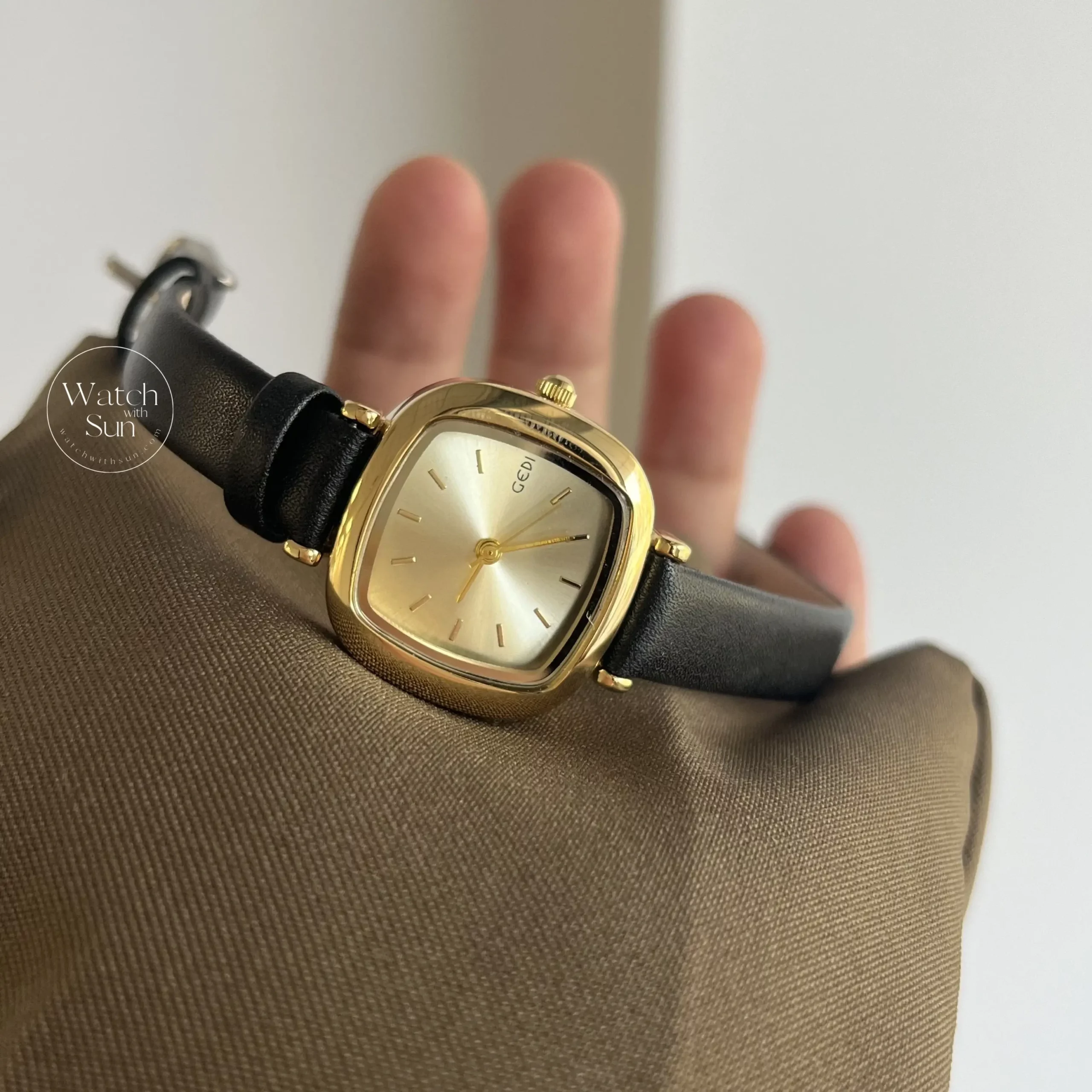 Black Leather Square Face Watch