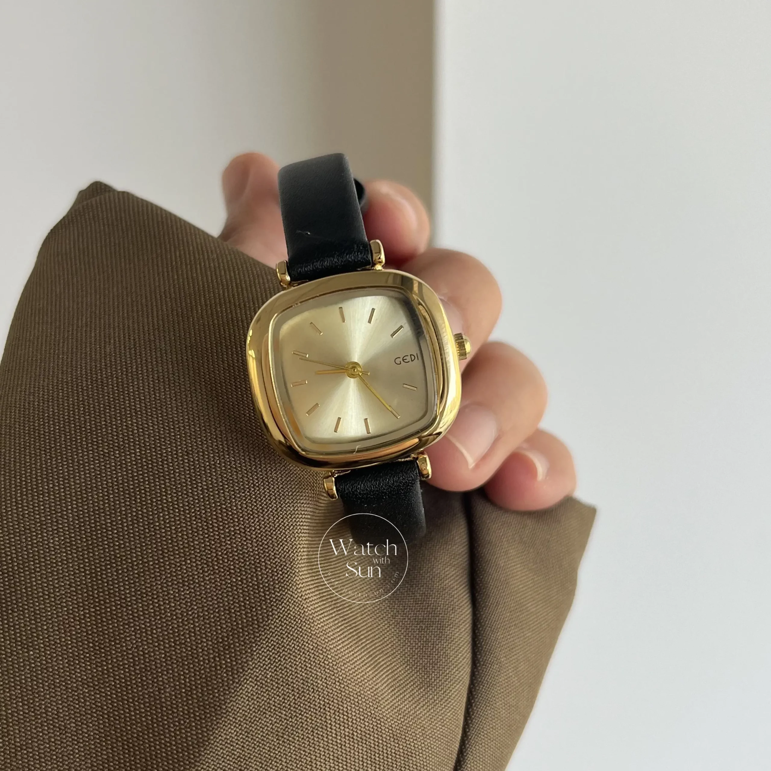 Black Leather Square Face Watch