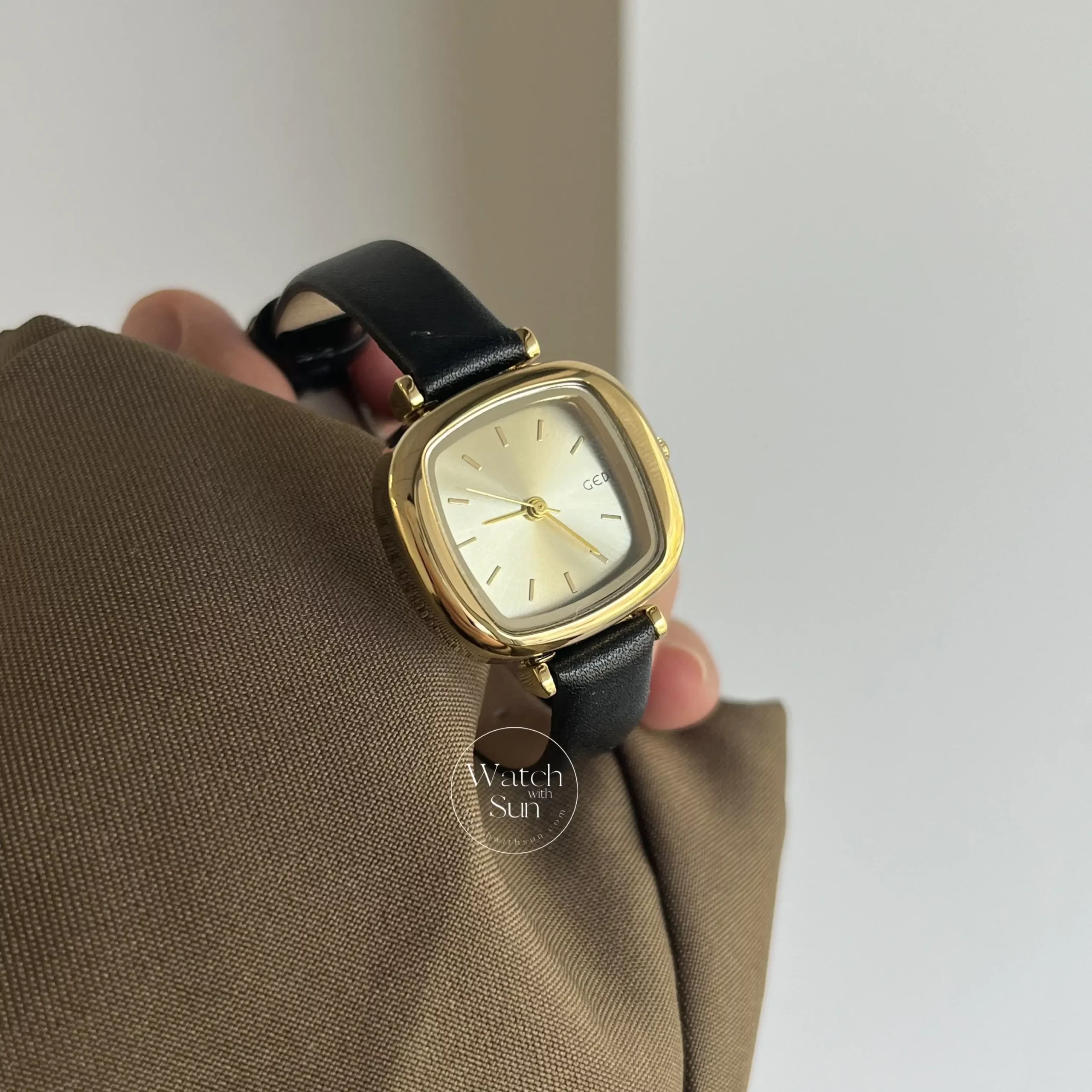 Black Leather Square Face Watch