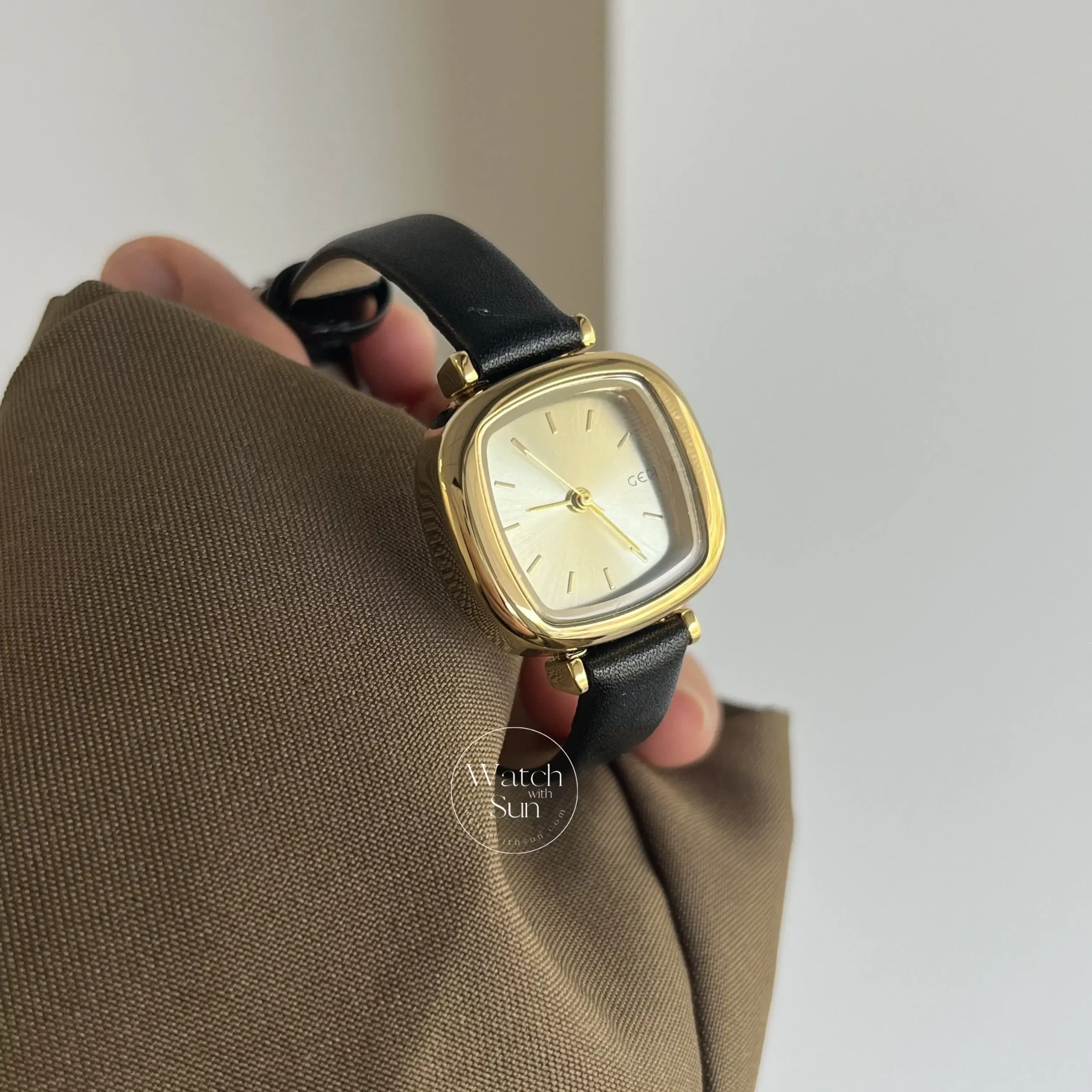 Black Leather Square Face Watch