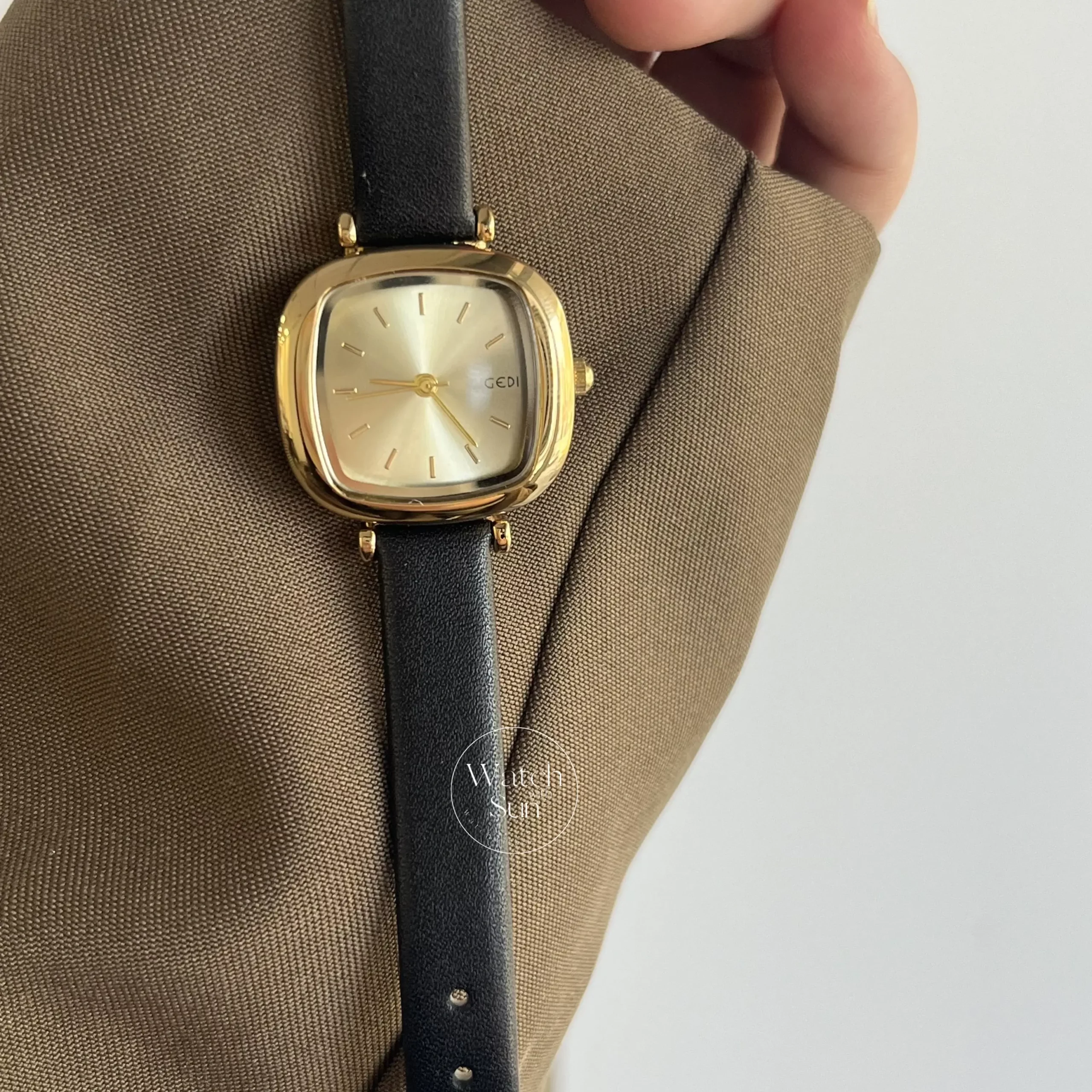 Black Leather Square Face Watch