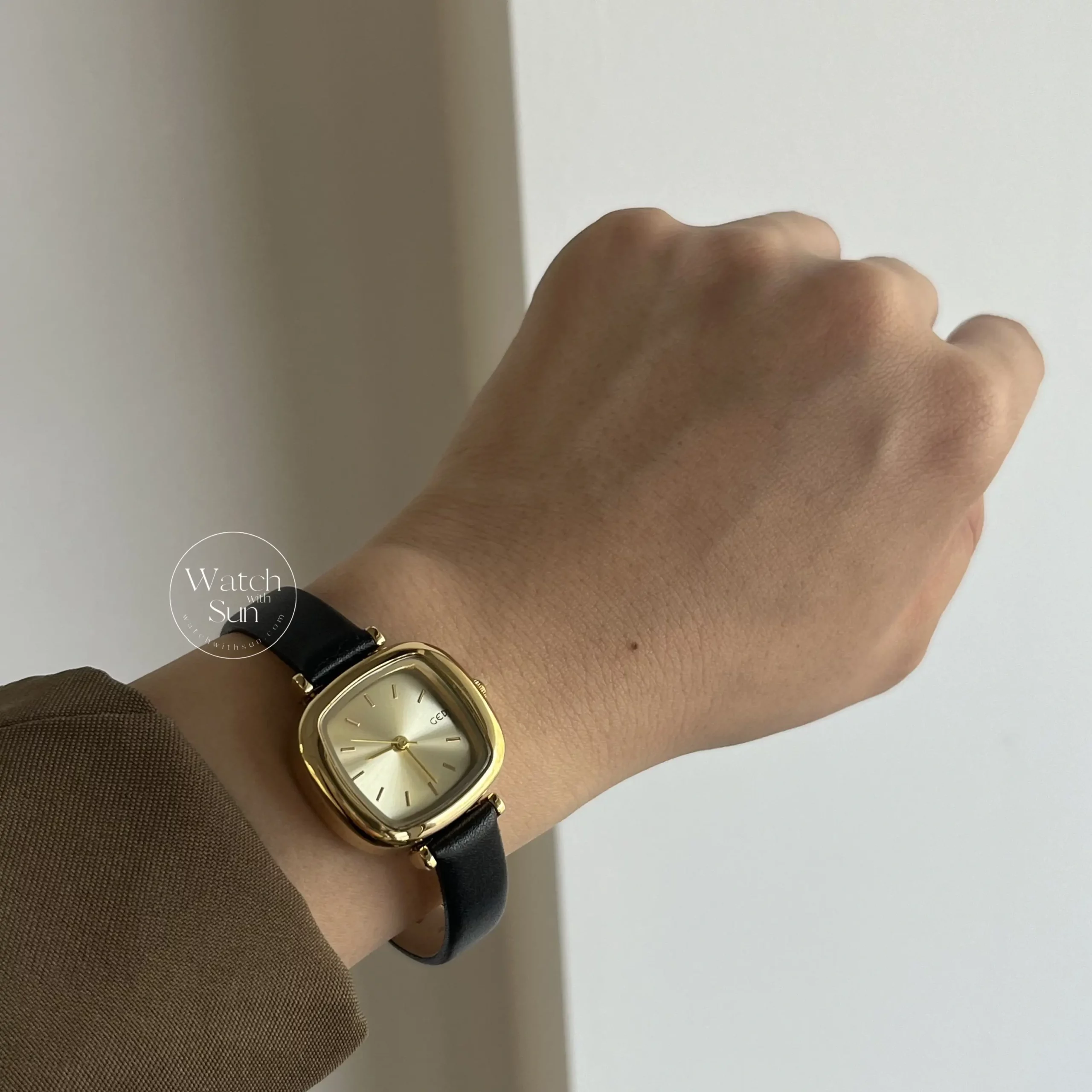 Black Leather Square Face Watch