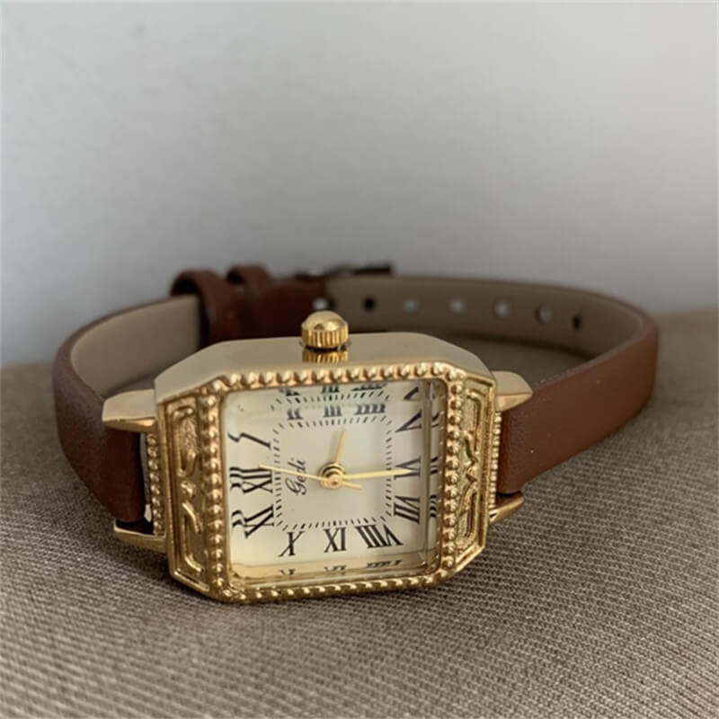 Minimalist Black/Brown Rectangle Small Face Leather Watch