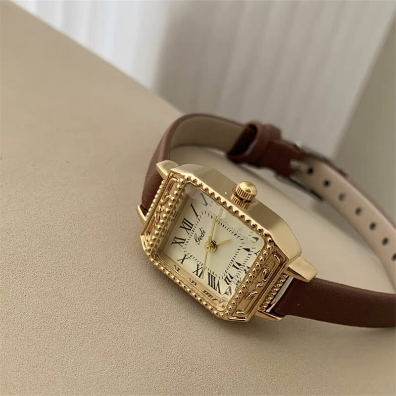 Minimalist Black/Brown Rectangle Small Face Leather Watch