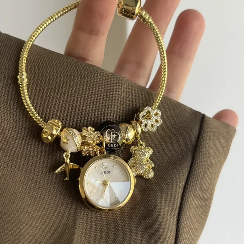 Dainty Gold Round Charms Bracelet Watch