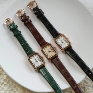 Classic Black/Brown/Green Square Leather Watch