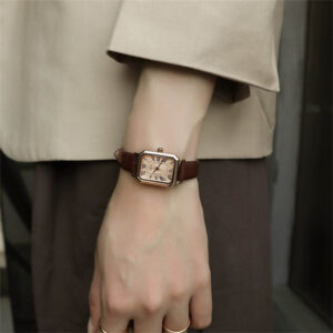 Classic Black/Brown/Green Square Leather Watch