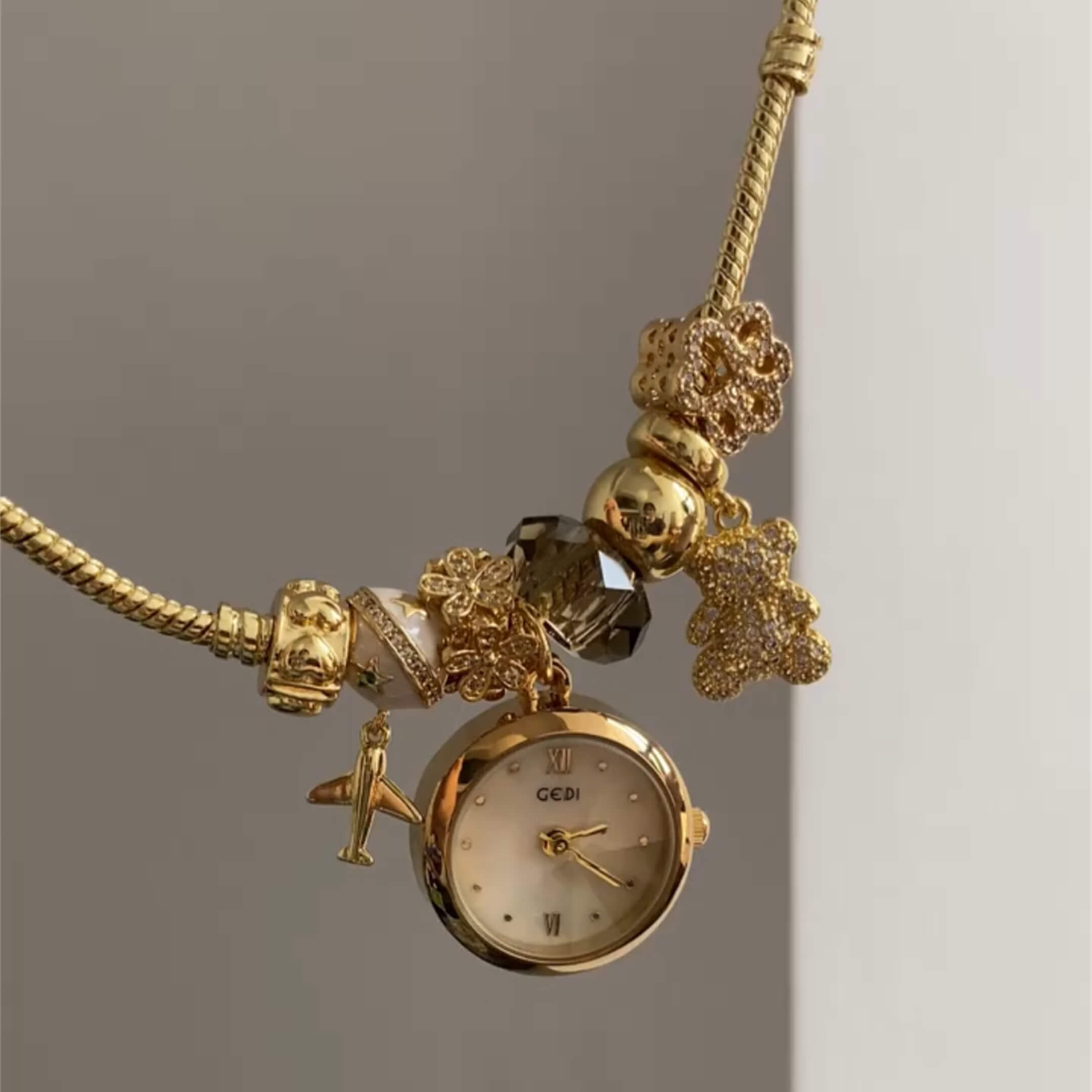 Dainty Gold Round Charms Bracelet Watch