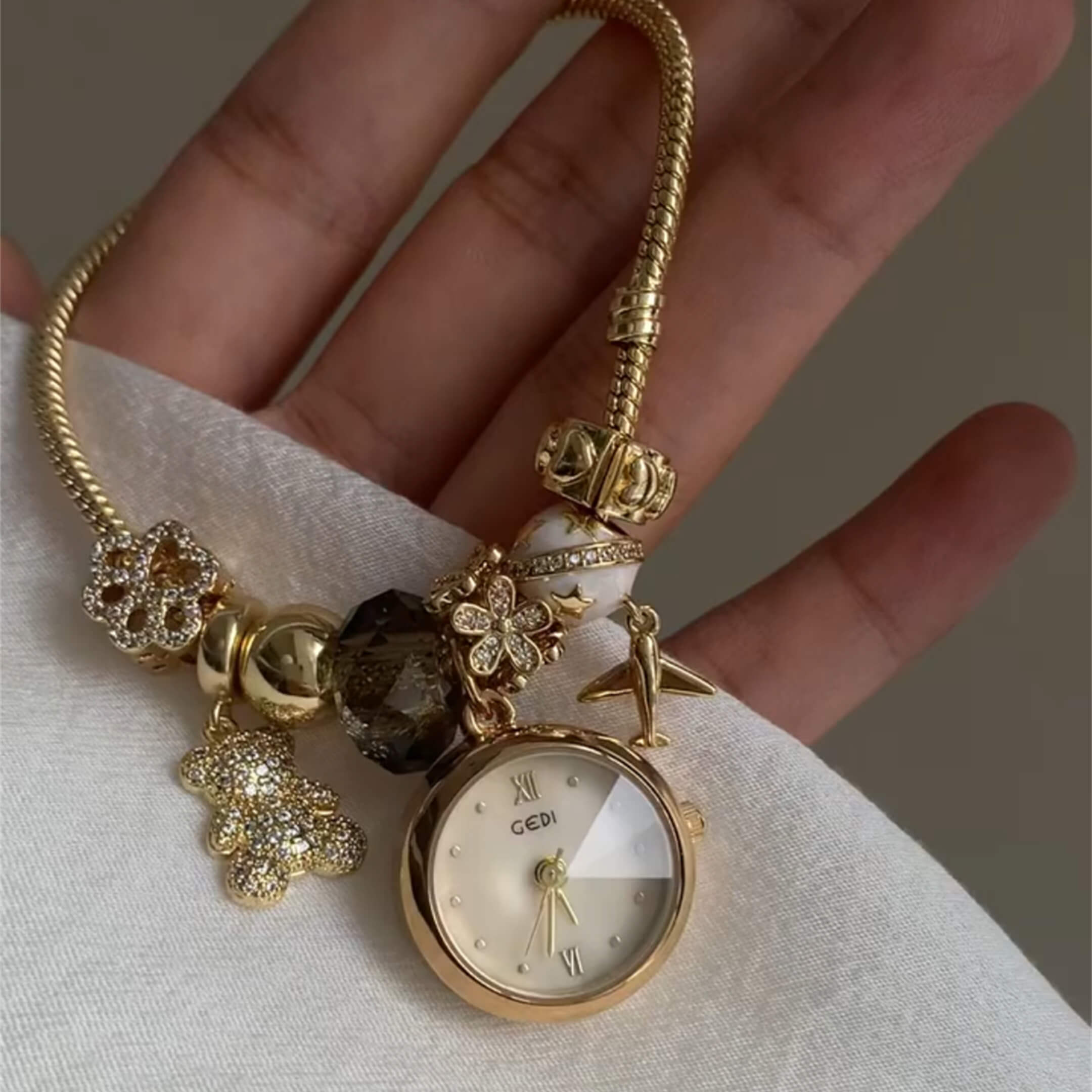 Dainty Gold Round Charms Bracelet Watch