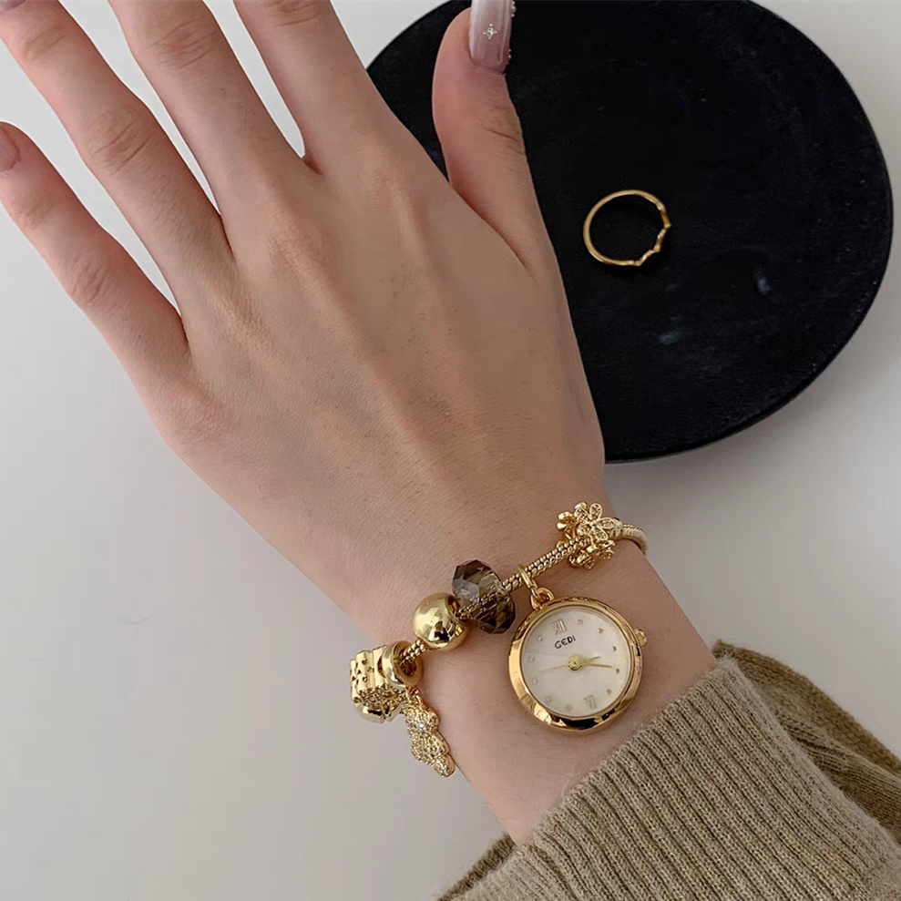 Dainty Gold Round Charms Bracelet Watch