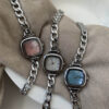 Chic Style Silver Square Mother of Pearl Bracelet Watch