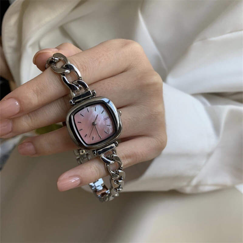Chic Style Silver Square Mother of Pearl Bracelet Watch