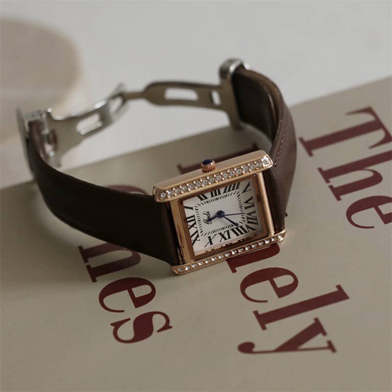 Classic Grey/Brown/Black Diamond-Encrusted Watch