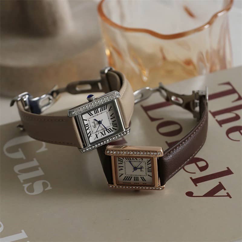 Classic Grey/Brown/Black Diamond-Encrusted Watch