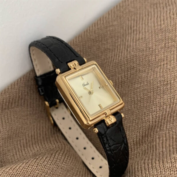 Vintage Style Brown/Black Rectangle Leathe Wristwatch