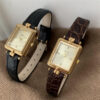 Vintage Style Brown/Black Rectangle Leathe Wristwatch