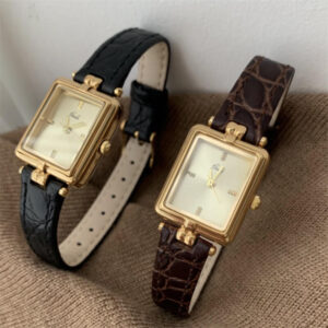 Vintage Style Brown/Black Rectangle Leathe Wristwatch