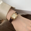Vintage Style Brown/Black Rectangle Leathe Wristwatch
