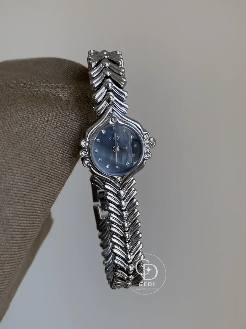 Silver Ladies Watch Chic Blue Mother of Pearl Women's Watch