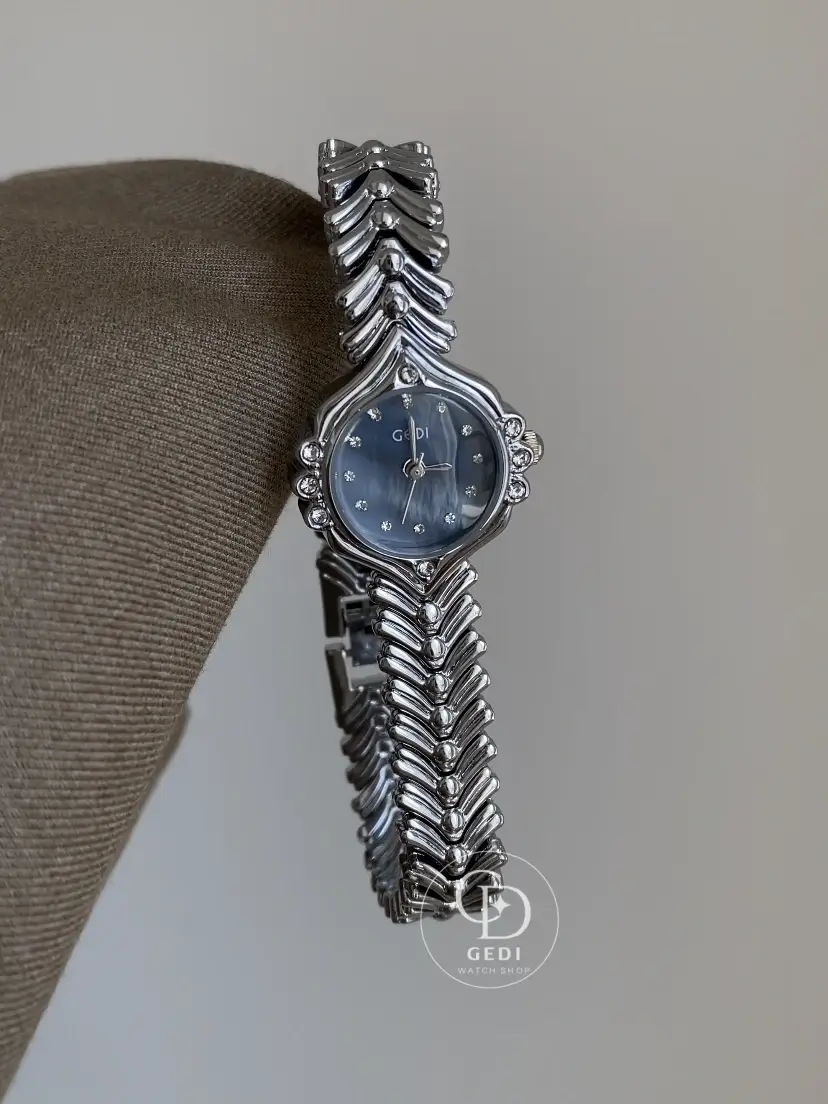 Silver Ladies Watch Chic Blue Mother of Pearl Women's Watch