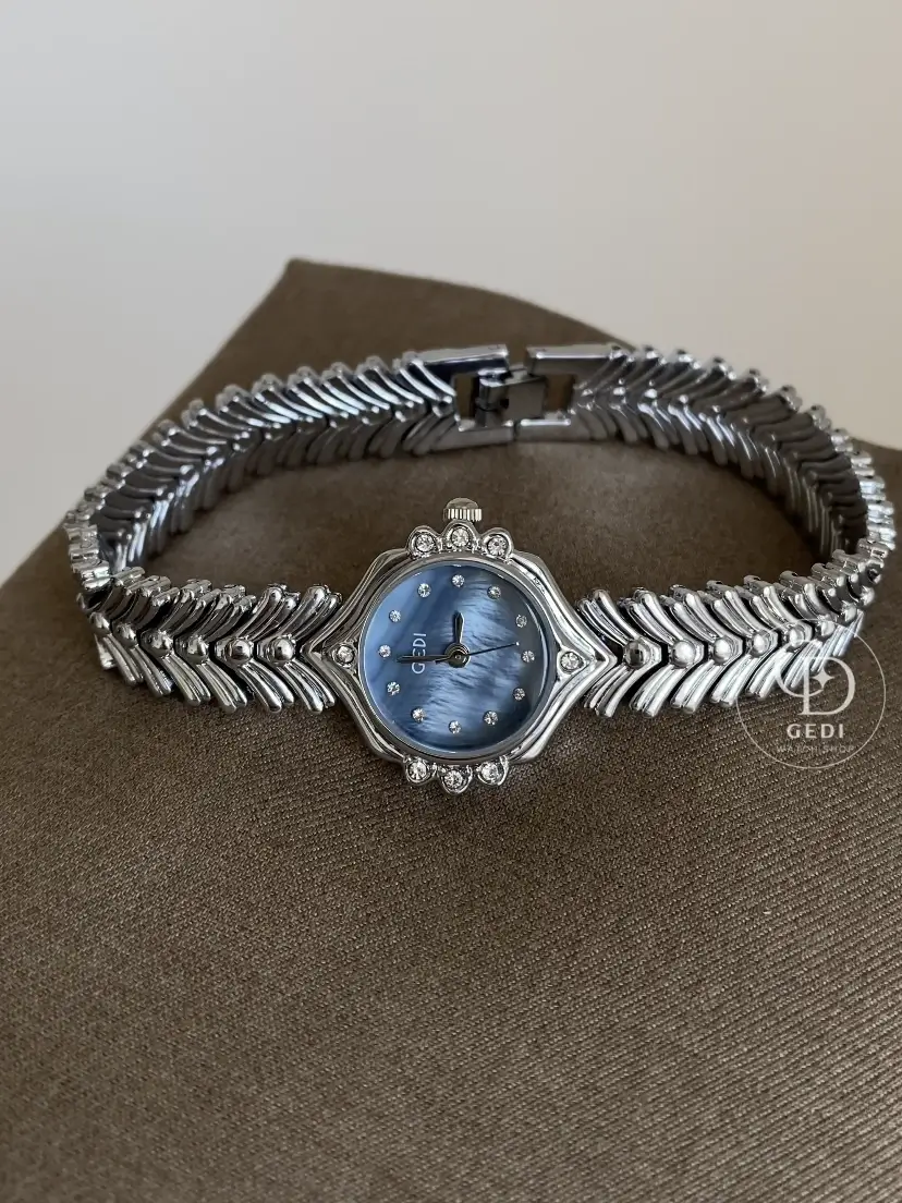 Silver Ladies Watch Chic Blue Mother of Pearl Women's Watch