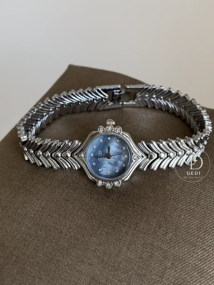 Silver Ladies Watch Chic Blue Mother of Pearl Women's Watch