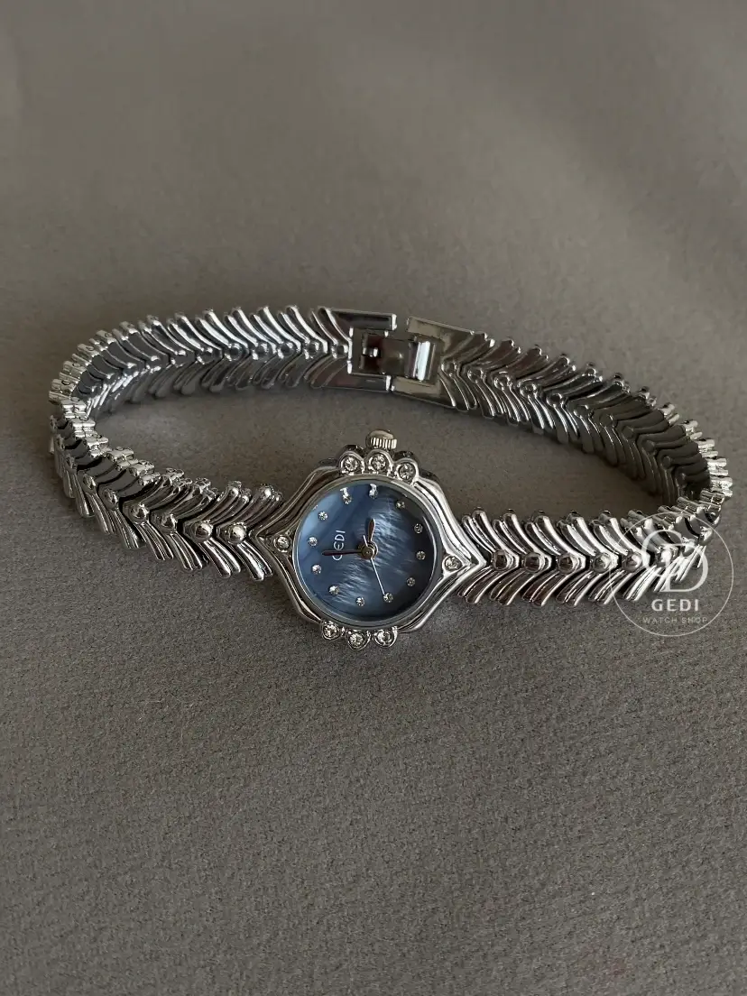 Silver Ladies Watch Chic Blue Mother of Pearl Women's Watch