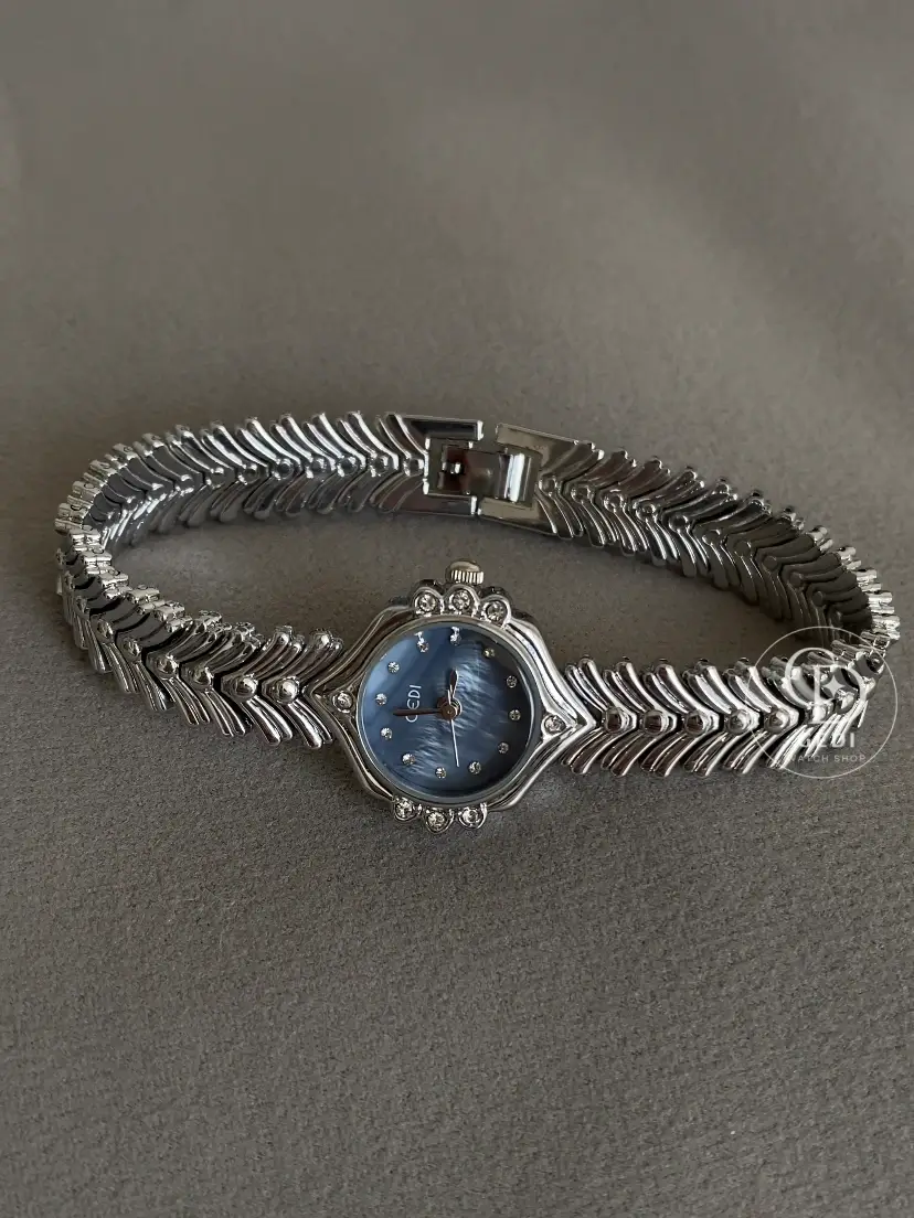 Silver Ladies Watch Chic Blue Mother of Pearl Women's Watch