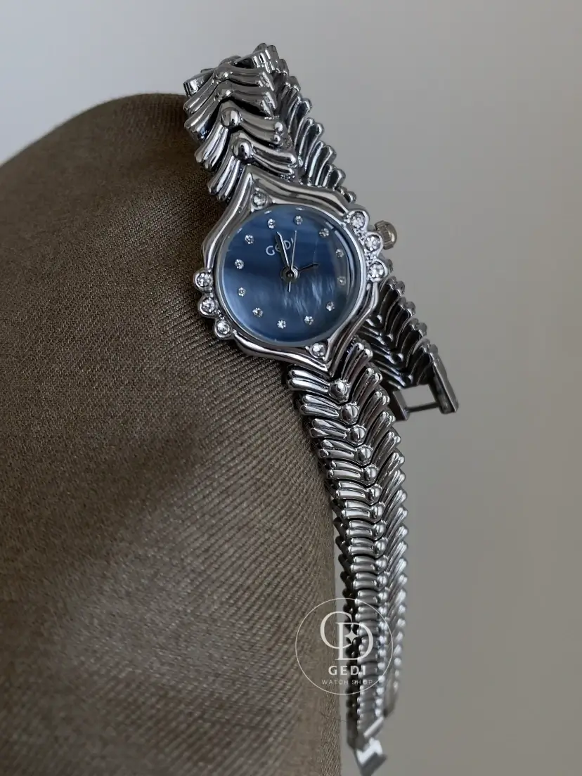 Silver Ladies Watch Chic Blue Mother of Pearl Women's Watch