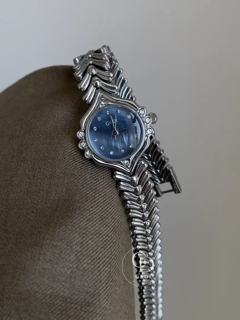 Silver Ladies Watch Chic Blue Mother of Pearl Women's Watch