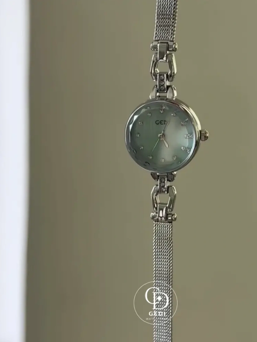 Elegant Silver Mesh Watch Round Face Watch For Women