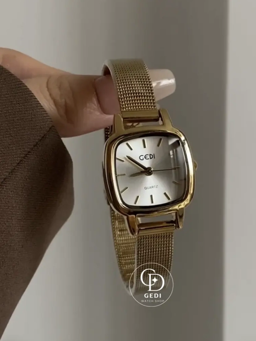 Chic Gold Square Face Watch Minimalist Mesh Bracelet Watch For Women