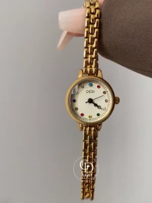 Women's Vintage Gold Watch Multi-Colored Zircon Markers Watch