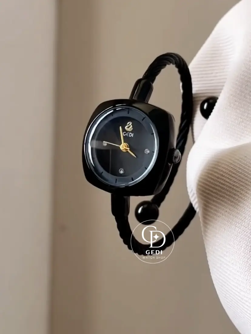 Dainty Sleek Black Bangle Watch For Women